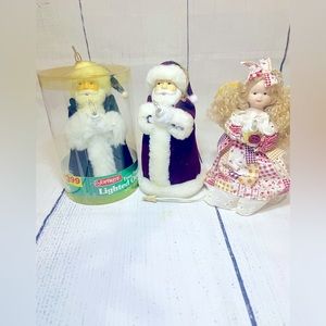 Vintage Christmas lighted Santa ornament Angel Ornament Tree Lights